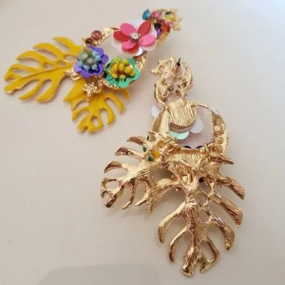 New! Zara Tropical Leaves Drop Earrings - Picture 9 of 9
